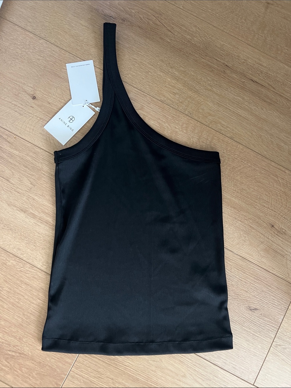 Anine Bing Asymmetric One-Shoulder Black Ribbed Tank